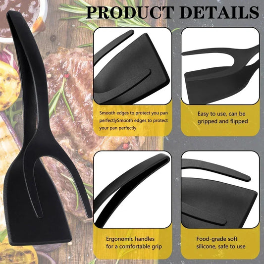 2 In 1 Shovel Clip Silicone Grip Flip Tongs